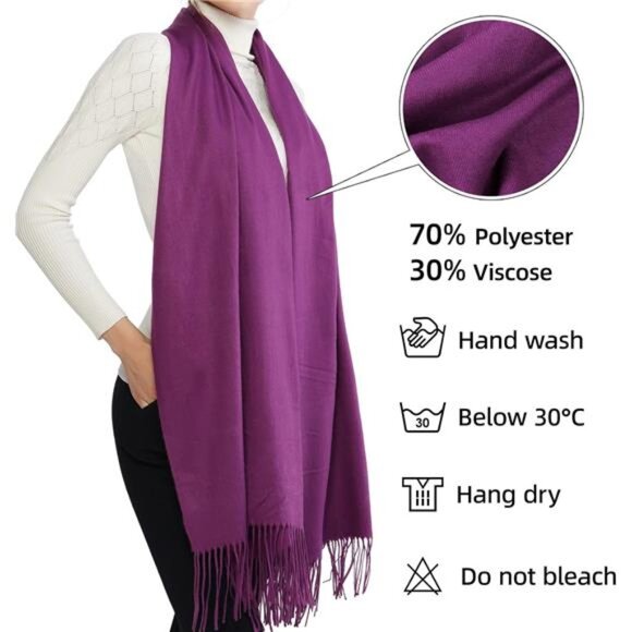 Women's Scarf Pashmina Shawls Wraps Purple2 - Picture 3 of 5